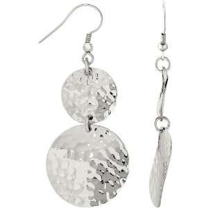   Stainless Steel Pair Polished Hamm Ered Circle Drop Earring Jewelry
