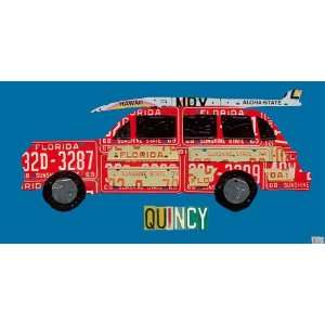 Oopsy daisy License Plate Woody with Surfboard Wall Art 36x18  