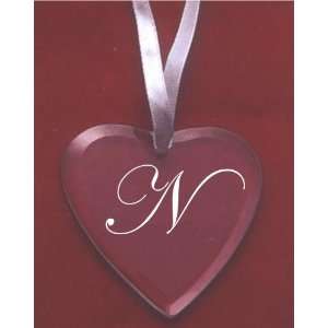  Glass Heart Ornament with the Letter N 