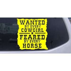 Yellow 4in X 4in    Wanted By Cowgirls Feared By Horses Western Car 