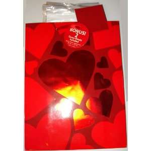  Shiny Red Hearts Gift Bag Set with Attached Mini Card & 2 
