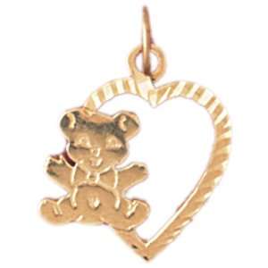  14kt Yellow Gold Heart With Teddy Bear Pendant Jewelry
