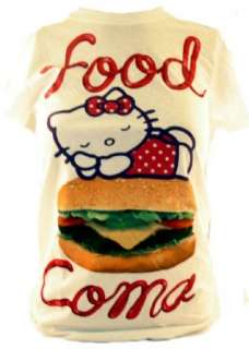  Hello Kitty Ladies T Shirt  Sleeping on a Burger Food 
