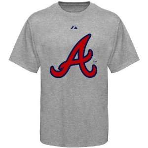  Majestic Atlanta Braves Ash Official Logo T shirt Sports 