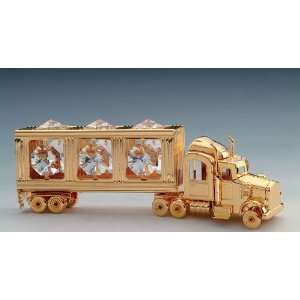  18Wheel Truck Swarovski Crystal 24k Gold Plated Figure 