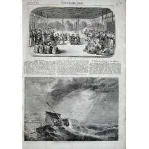  1858 Indian Nautch Ship Distress Signal Stormy Sea Art 