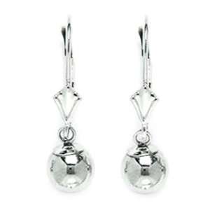 14k White Gold Large Ball Drop Leverback Earrings   Measures 27x8mm 