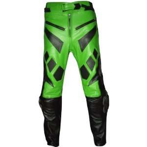  NEW MOTORCYCLE BIKE RIDING LEATHER GREEN PANTS PANT 32w 