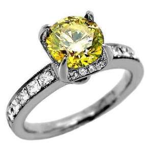  2.11ct Canary Yellow Round Diamond Engagement Ring 18k 