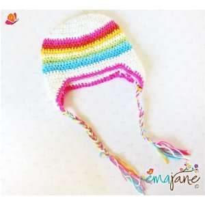 Ema Jane (Small (0   12m), Ear Flaps (Rainbow on White)) Super Soft 
