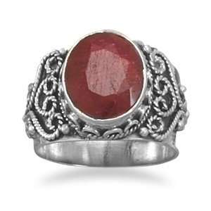  CleverSilvers Oval RoughCut Ruby Sterling Silver Ring 