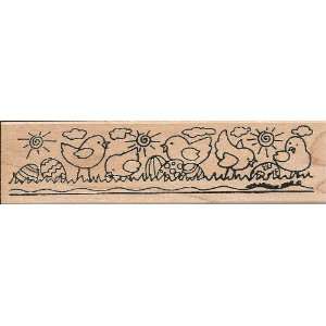  Easter Eggs and Chicks Border Wood Mounted Rubber Stamp 