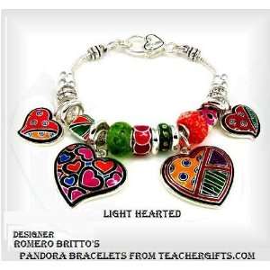  Bracelets Romero Britto 4 Dangle Hearts of Many Colors 