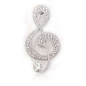  Crystal Embedded Whimsical G Clef Brooch 