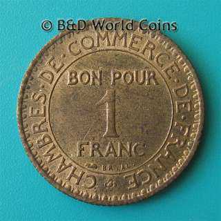FRANCE FRENCH 1921 1 ONE FRANC CHAMBER OF COMMERCE 23mm ALUMINUM 
