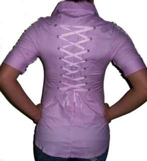 New Lilac CORSET LACE UP Long Sleeve Button Down Top Small Medium 