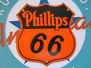 classic diecut orange PHILLIPS 66 retro logoed porcelain coated metal 