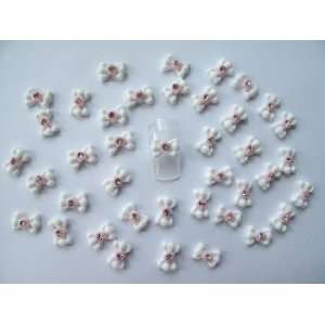 Nail Art 3d 40 White/Pink Flower BOW /RHINESTONE for Nails, Cellphones 