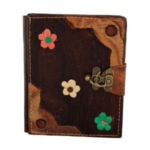  3D Colourful Flower on a Brown Handmade Leather Bound 