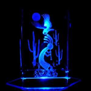 Kokopelli 3D Laser Etched Crystal includes Two Separate LEDs Display 