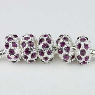 5X DEEP PURPLE CRYSTAL SILVER SPACER BEADS M010811  