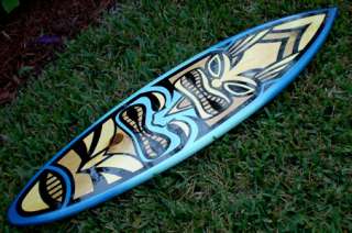Ocean Blue Surfboard Tiki 4 foot Wood Surf Art Beach FL  