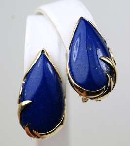 14K LARGE LAPIS GEMSTONE OMEGA BACK EARRINGS   9.9 GRAMS  