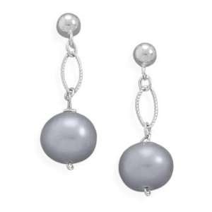   Pearl Twisted Oval Link Drop Earrings Sterling Silver 8mm on Ball Post