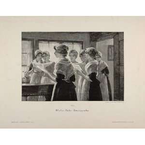 1895 Gesangprobe Girls Singing Firle German Engraving   Original Print