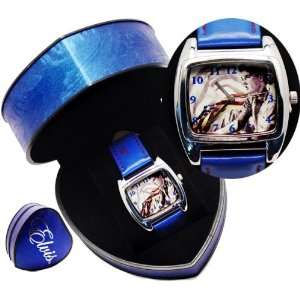  Elvis Presley Crystal Silvertone Watch in a Blue Leather 