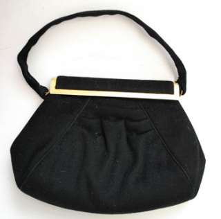 Vintage Black Handbag By Josef Evening Purse Clutch Felt Fold Over 
