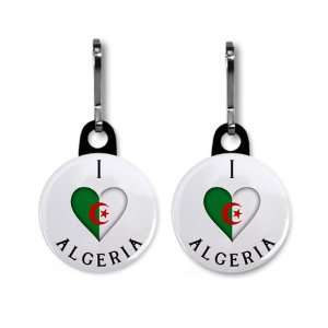  I HEART ALGERIA 2 Pack World Flag 1 inch Black Zipper Pull 