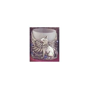 Egyptian Winged Cat   Pewter and Glass Votive Candle 