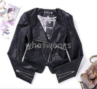 Womens Slim Fit Zip Up Leather Jacket/Coat Black W42  