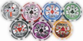 500 14g REAL CLAY HIGH ROLLER POKER CHIPS W/ CASE, HR  
