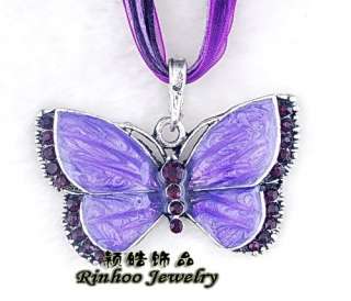 LOT 6strands alloy&rhinestone butterfly Necklace  