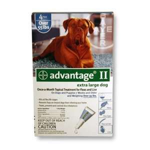  Advantage II for X Large Dogs 55+ lbs, (Blue) 4 Months 