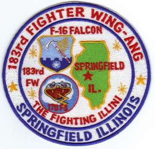 US AIR NATIONAL GUARD PATCH, 183RD FIGHTER WING, SPRINGFIELD, IL, F 16 