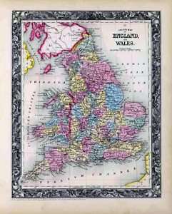 1860 MITCHELL atlas ENGLAND hand colored map WALES 35  