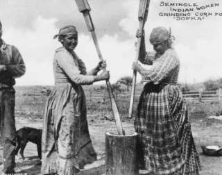 early 1900s photo Seminole Indian women grinding c  