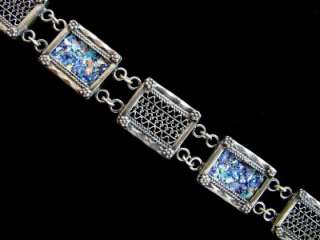 Ancient Roman Glass Filigree 925 Silver Bracelet  