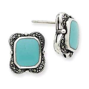  Sterling Silver Marcasite and Turquoise Earrings Jewelry
