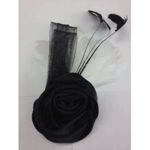 Black Rose With White Feather Hair Clip Pin Brooch for Clothing Hats 