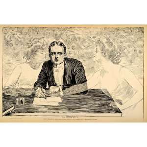  1906 Charles Dana Gibson Girls Man Writing Letter Print 