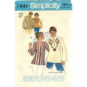  Simplicity 7441 Sewing Pattern Mens Pullover Hippie Top 