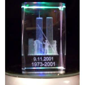  Laser Etched Crystal Cube 911 Twin Towers