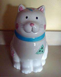 Vintage Patchwork Kitty Cat Ceramic Cookie Jar  