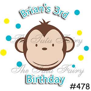 mod monkey boy birthday shirt blue yellow personalized name age 1 2 3 