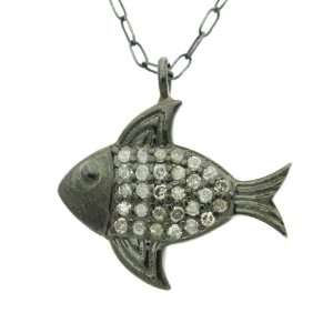  .925 Oxidized Black Sterling Silver Fish Charm Pendant 