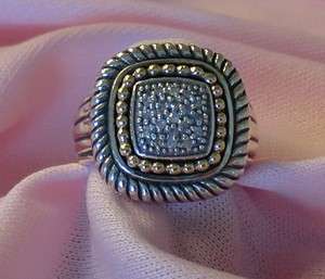 925 sterling silver 14k yellow gold diamond pave ring sz 6  